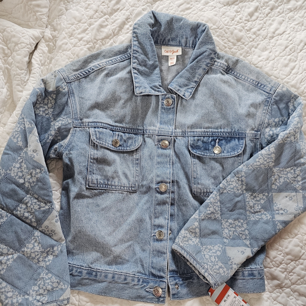 Cat & Jack Light Blue Quilted Denim Jacket NWT XL 14 Girls